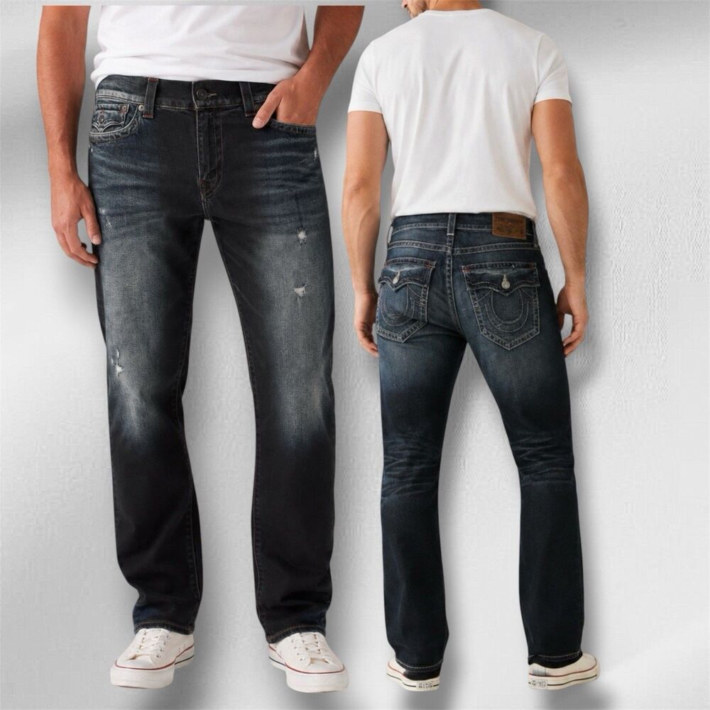 True Religion Ricky Flap SE FOZD DARK ION Men's W36 L35 Relaxed Straight Jeans